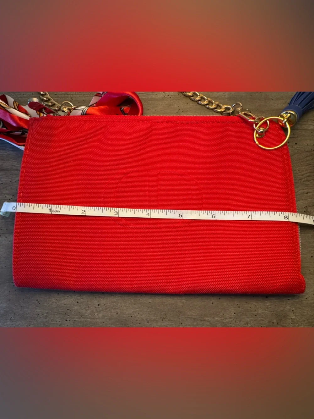 Christian Dior Beauté Red Women's Pouch with Chain Strap, scarf and Tassel. - Picture 8 of 10